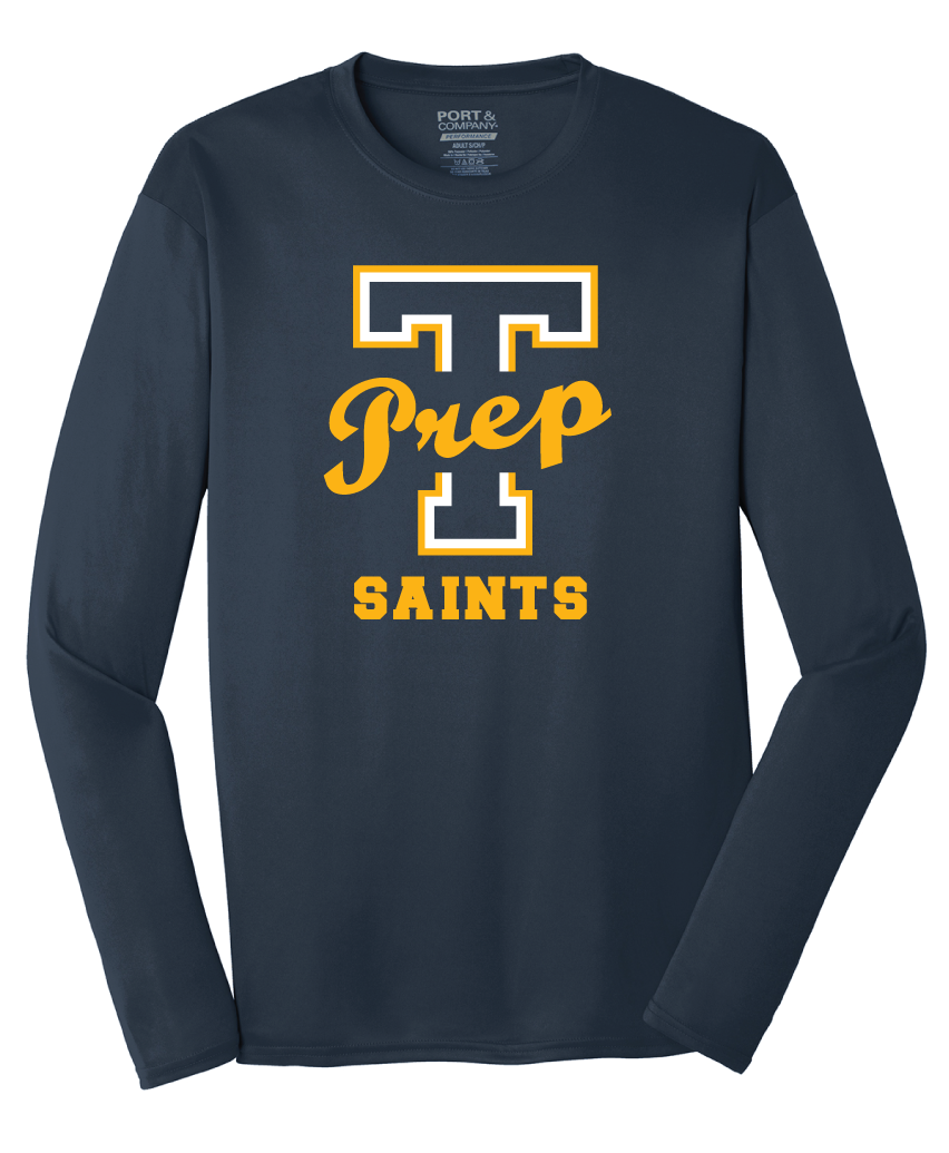 Navy performance long sleeve T prep logo | Trinity Prep Spirit Wear